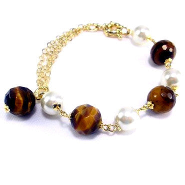 18ct Gold Plated Bracelet with Tiger Eye and Pearls