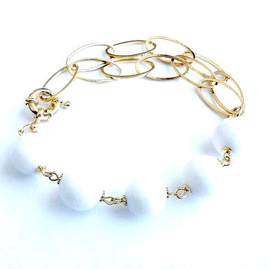 18ct Gold Plated Bracelet with White Jade