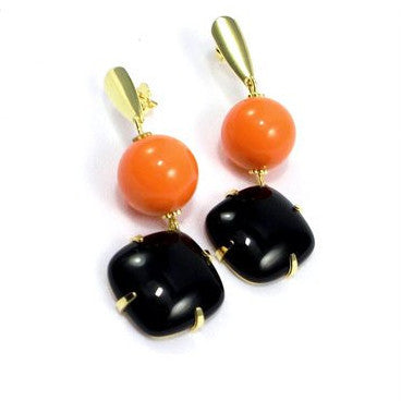 18ct Gold Plated Earings with Orange Coral and Onyx