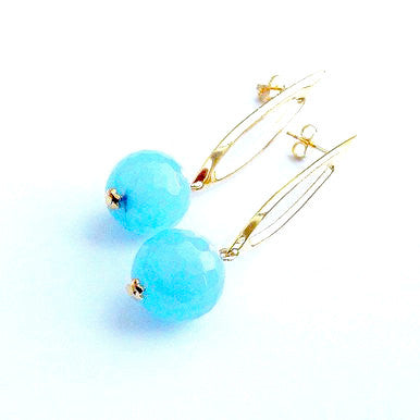 18ct Gold Plated Earrings with Light Blue Jade