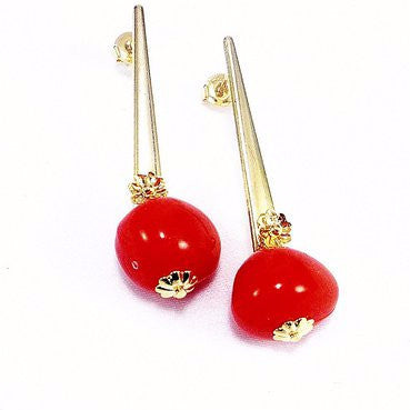 18ct Gold Plated Fancy Earrings with Red Stone Effect
