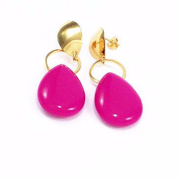 18ct Gold Plated Fancy Stone Effect Teardrop Earrings Pink