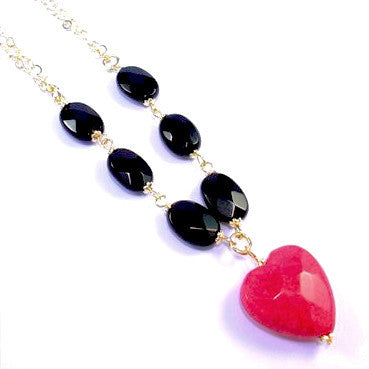 18ct Gold Plated Necklace with Onyx and Crimson Jade