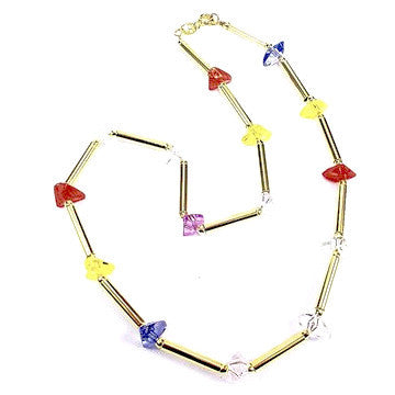 18ct Gold Plated Retro Necklace with Multicoloured Stone Effects