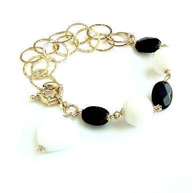 18ct Gold Plated Bracelet with Onyx and White Jade