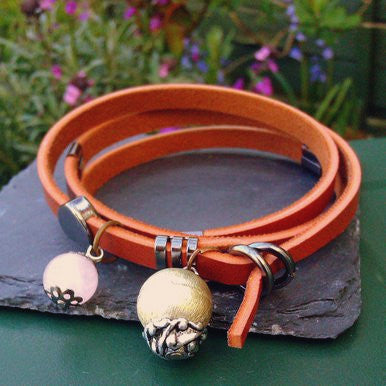 Brown Wrap-Around Leather Bracelet with Rose Quartz and Vintage Bead