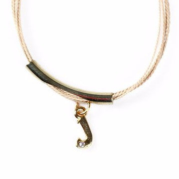Buriti Palm Straw Bracelet with Letter "J" Charm