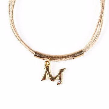 Buriti Palm Straw Bracelet with Letter "M" Charm