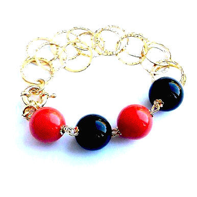 18ct Gold Plated Bracelet with Orange Coral and Onyx