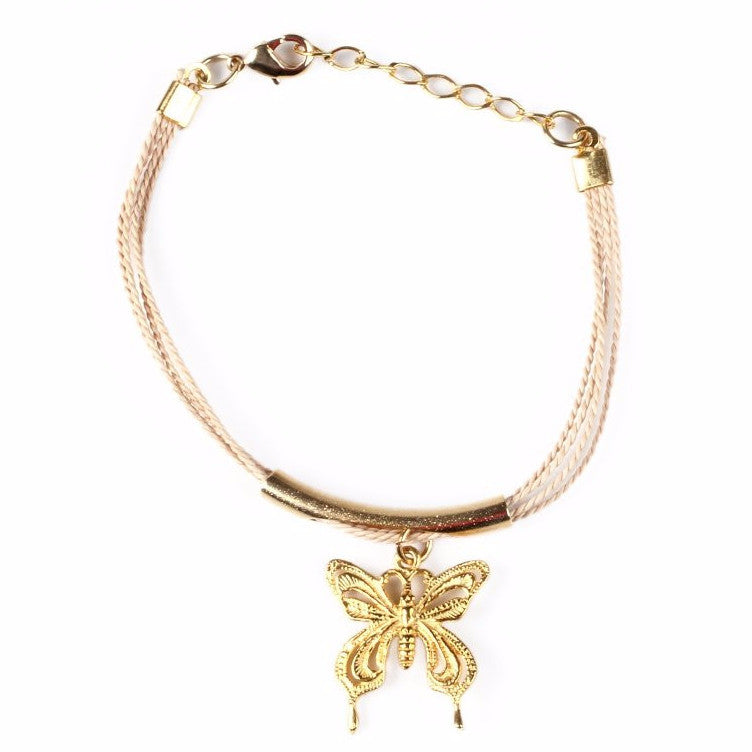 Gold Plated Metal Butterfly Charm with Buriti Palm Straw Bracelet