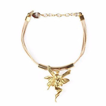 Gold Plated Metal Fairy Charm with Buriti Palm Straw Bracelet