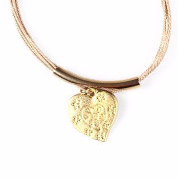 Gold Plated Metal Love Charm with Buriti Palm Straw Bracelet