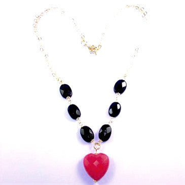 18ct Gold Plated Necklace with Onyx and Crimson Jade