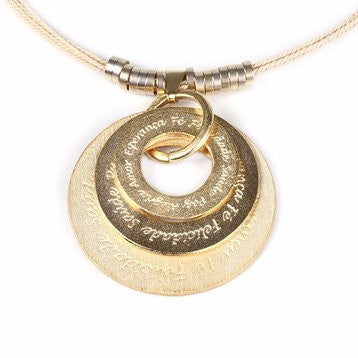 Gold Plated Metal Inspirational Discs Pendant with Buriti Palm Straw Necklace