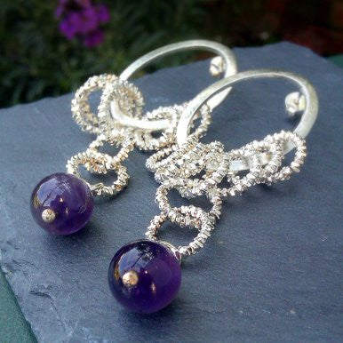 Silver Plated Earrings with Amethyst
