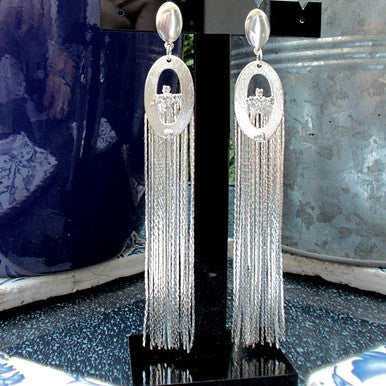 Silver Plated Maxi Tassel Earrings with Strass Detail