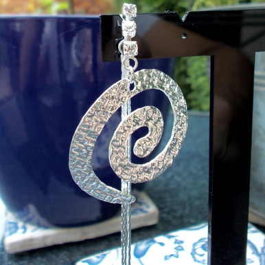 Silver Plated Maxi Whirl Earrings with Strass and Tassel
