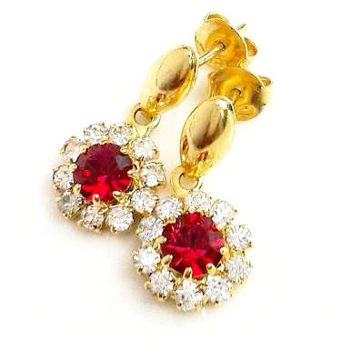 18ct Gold Plated Small Red Stone Effect Earrings with Strass Stones