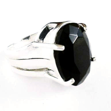 Silver Plated Ring with Black Agate Gemstone