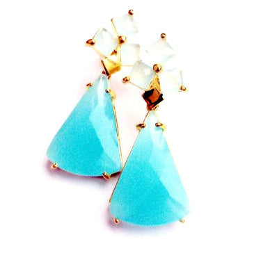 18ct Gold Plated Art Deco Style Earrings with Light Blue Murano Stone
