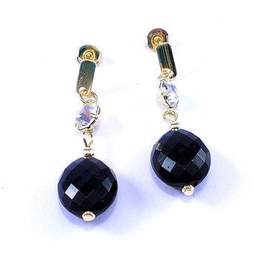 18ct Gold Plated Black Stone Effect Earrings with Strass