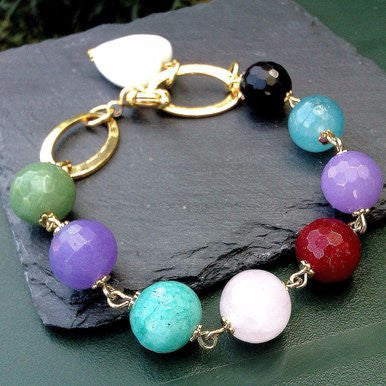 18ct Gold Plated Bracelet with Jade, Aventurine, Onyx and Amazonite