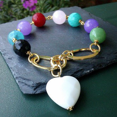 Gold Plated Bracelet with Jade, Aventurine, Onyx and Amazonite