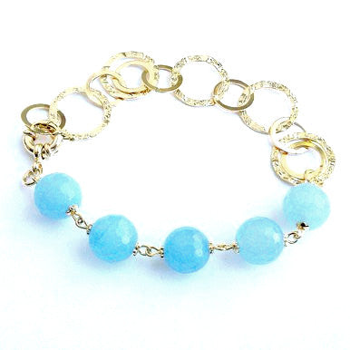 18ct Gold Plated Bracelet with Light Blue Jade