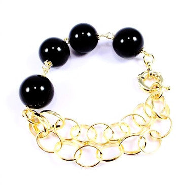 18ct Gold Plated Bracelet with Onyx Gemstones