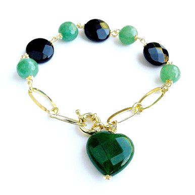 18ct Gold Plated Bracelet with Onyx and Green Jade