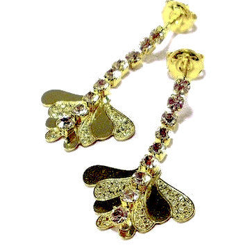 18ct Gold Plated Butterfly Wing Earrings with Row of Strass Stones