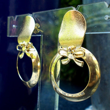 18ct Gold Plated Circular Drop Earrings with Bow Detail