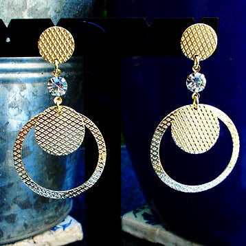 18ct Gold Plated Circular Earrings with Strass Stone