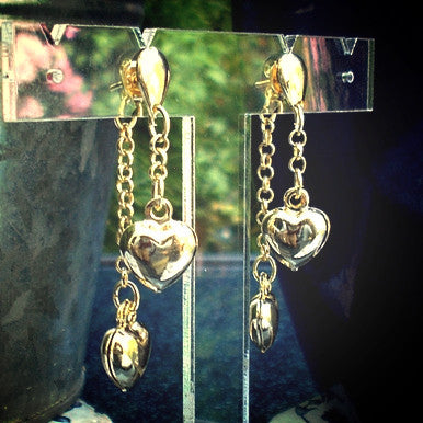 18ct Gold Plated Drop Hearts Earrings