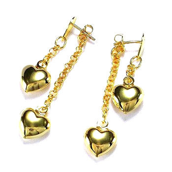 18ct Gold Plated Drop Hearts Earrings