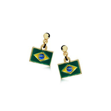 18ct Gold Plated Earrings with Brazilian Flag