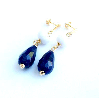 18ct Gold Plated Earrings with Nightstone and White Jade