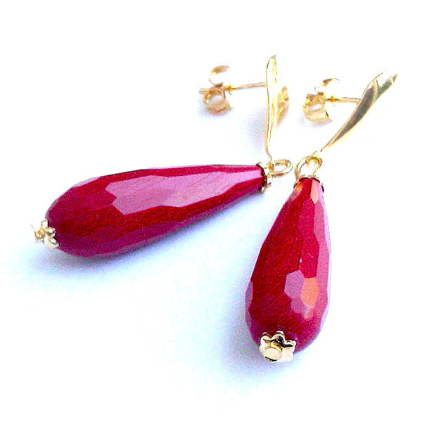 18ct Gold Plated Earrings Red Jade