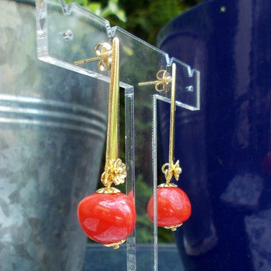 18ct Gold Plated Fancy Earrings with Red Stone Effect