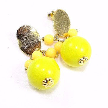 18ct Gold Plated Fancy Earrings with Yellow Acrylic Balls