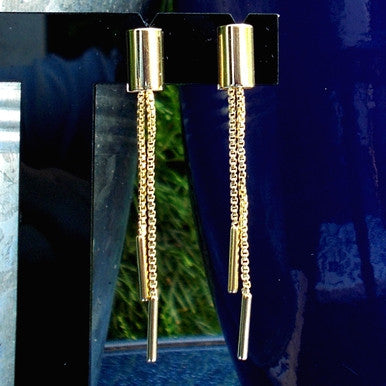 18ct Gold Plated Fancy Half Pipe and Chain Earrings