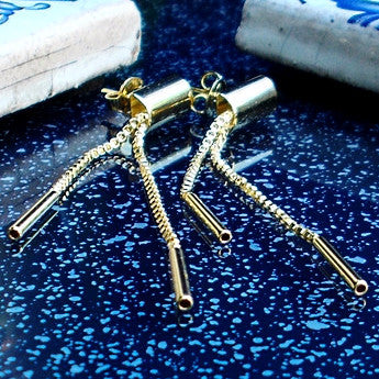 18ct Gold Plated Fancy Half Pipe and Chain Earrings