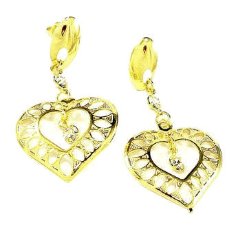 18ct Gold Plated Fancy Heart Earrings with Strass Stones