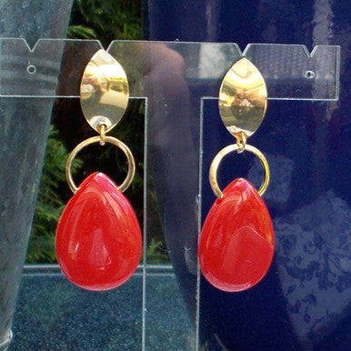 18ct Gold Plated Fancy Stone Effect Teardrop Earrings Red