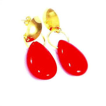 18ct Gold Plated Fancy Stone Effect Teardrop Earrings Red