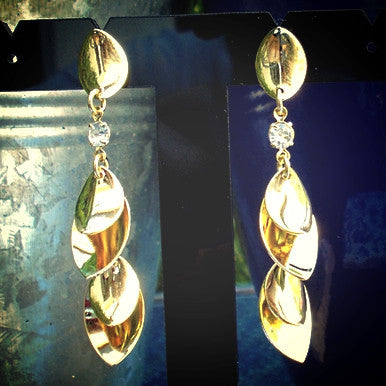 18ct Gold Plated Four Leaf Drop Earrings with Strass Stones