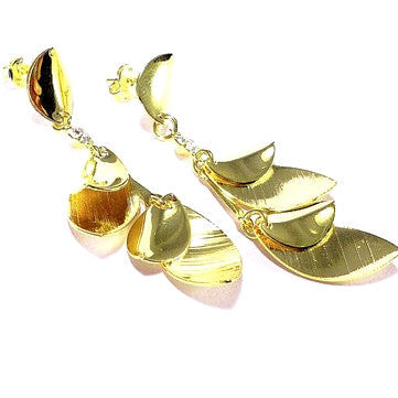 18ct Gold Plated Four Leaf Drop Earrings with Strass Stones
