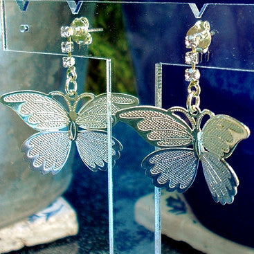 18ct Gold Plated (Green Finish) Butterfly Earrings with Rhodium Detail