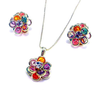 18ct Gold Plated (Green Finish) Set with Multicoloured Flower Designs