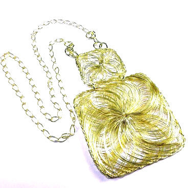 18ct Gold Plated (Green Finish) Square Mesh Medallion Pendant